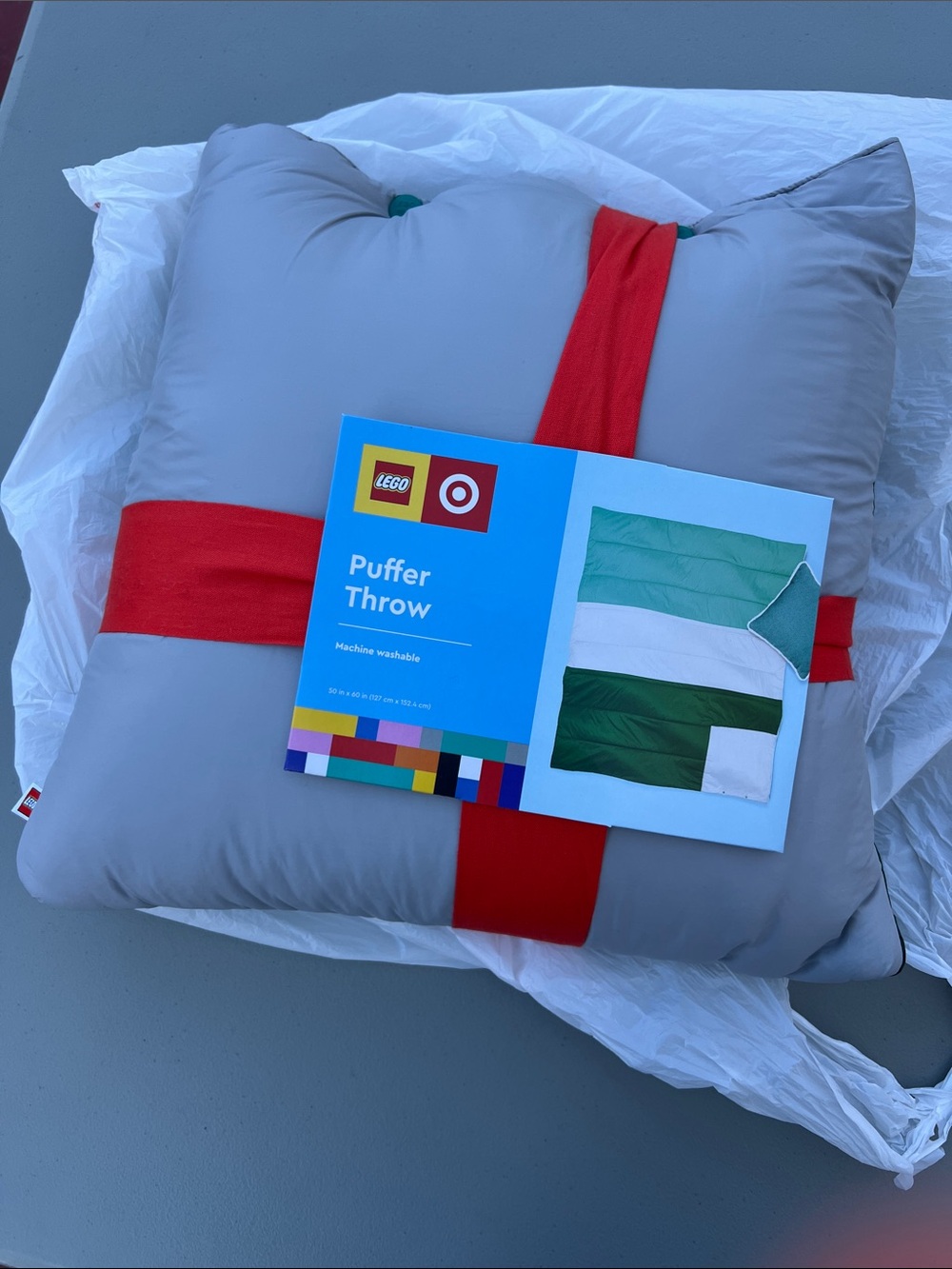 Lego x Target Puffer Throw in Light Gray & Green